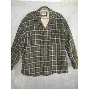Levi’s Men’s XL Green Plaid Sherpa Lined Flannel Shirt Jacket “Two Horse Brand”